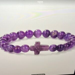 Amethyst Beaded Bracelet with Cross Charm